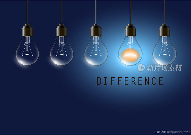 Realistic Transparent Light Bulb Difference Concept